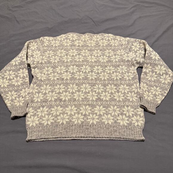 Vintage 70s Norwegian made in Norway 100% wool gray snowflake sweater size M - Picture 5 of 9